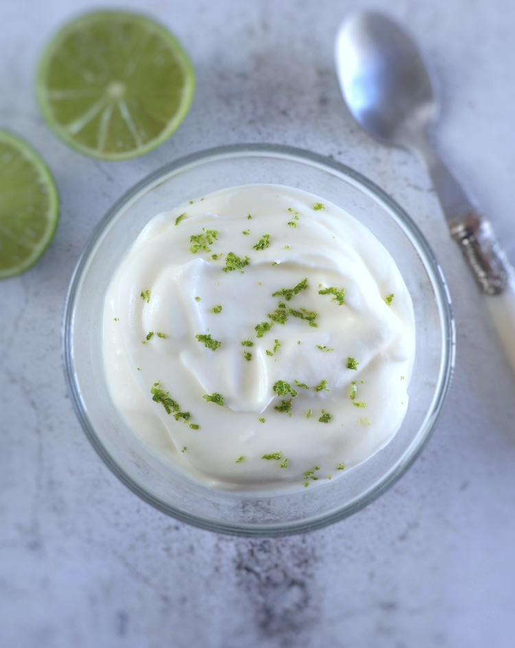 Lime mousse on a glass bowl