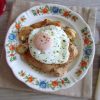 Fried chicken with egg on a plate