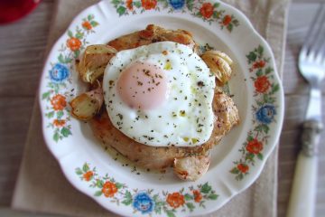 Fried chicken with egg on a plate