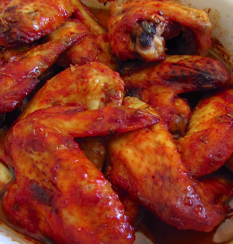Roasted chicken wings on a baking dish
