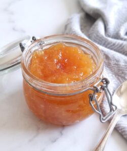 Pear Honey Jam in a glass jar