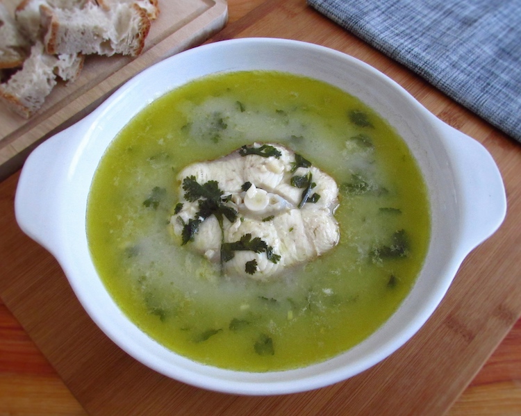 Dogfish soup on a dish bowl