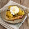 Homemade Chicken with Poached Eggs on a plate