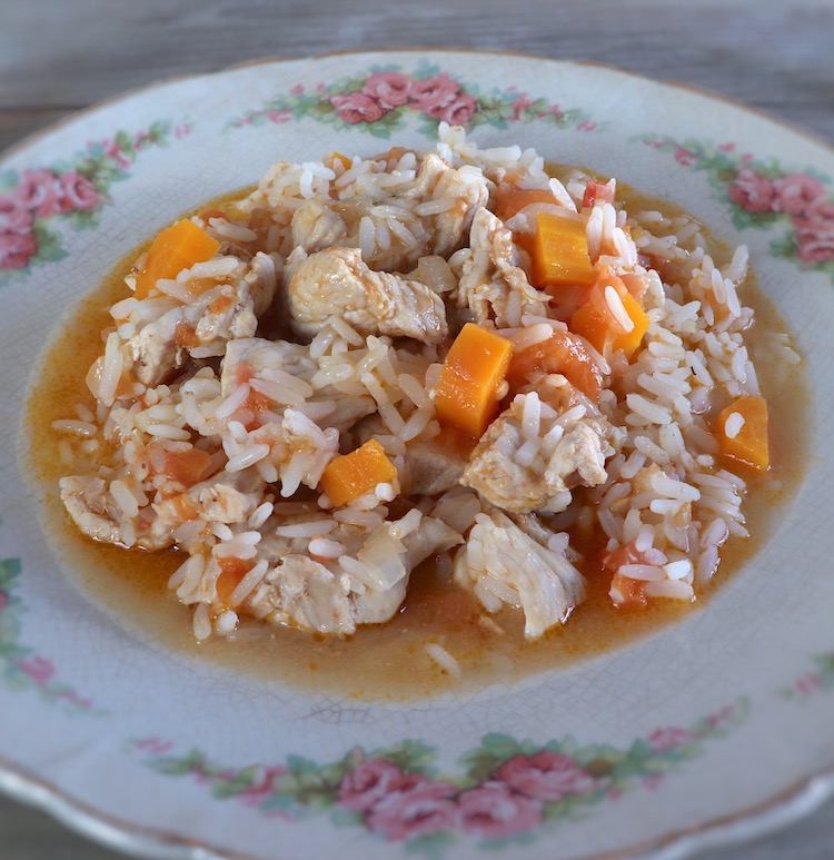 Chicken and carrot rice on a plate