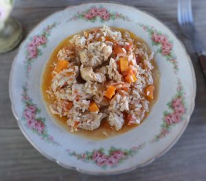 Chicken and carrot rice on a plate