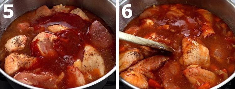 Frango guisado simples passo 5 e 6