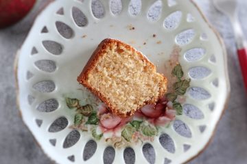 Strawberry yogurt cake slice on a plate