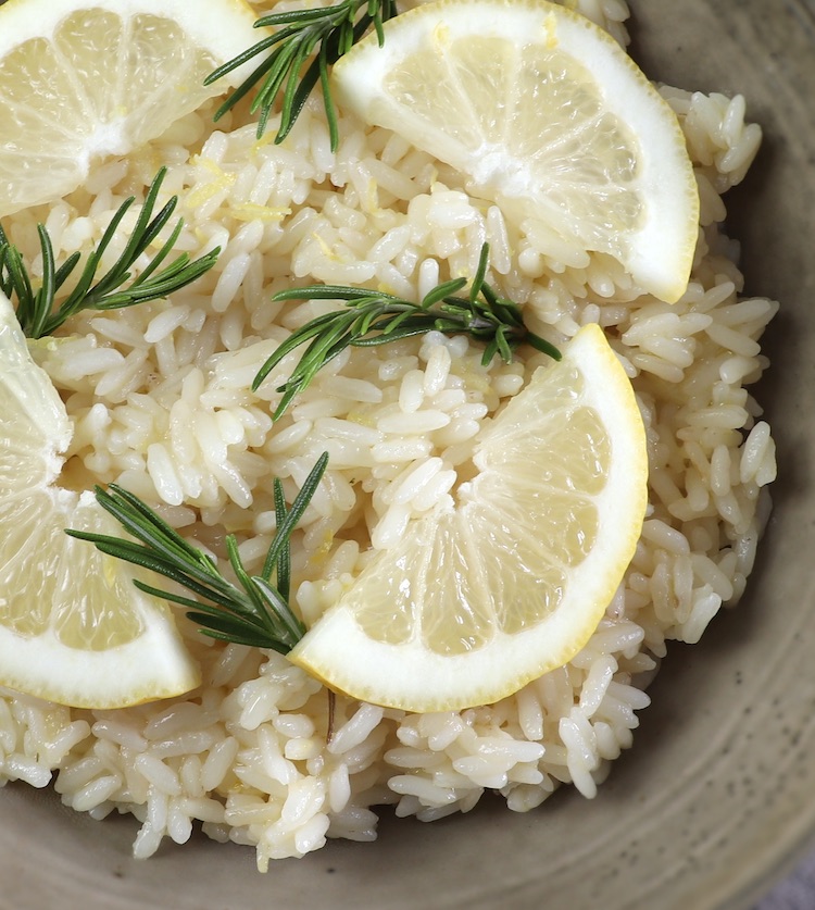 Lemon rice on a dish bowl