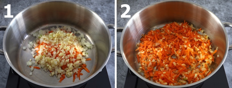Arroz de cenoura passo 1 e 2