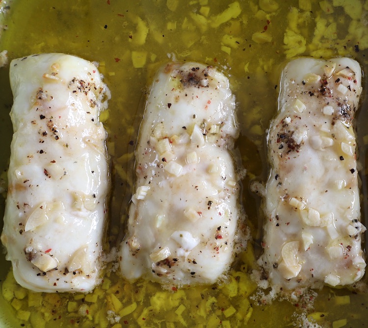 Oven Baked Hake in a baking dish