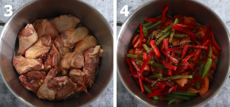 Frango guisado com pimentos passo 3 e 4