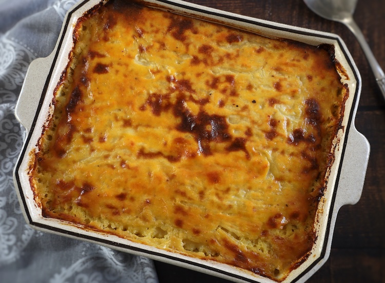Cod fish pie with mashed potato in a baking dish