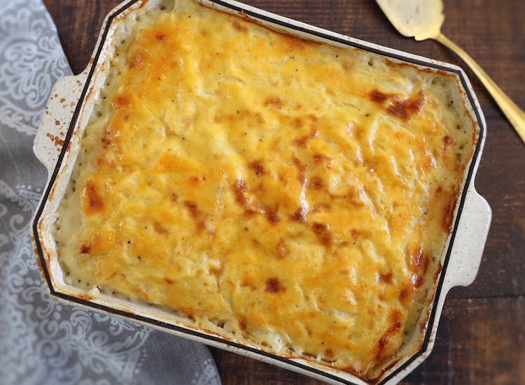 Easy baked mashed potatoes with tuna on a baking dish
