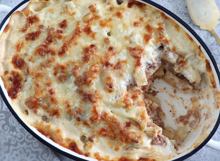 Easy lasagna casserole in a baking dish