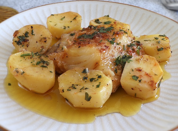 Traditional baked cod on a plate